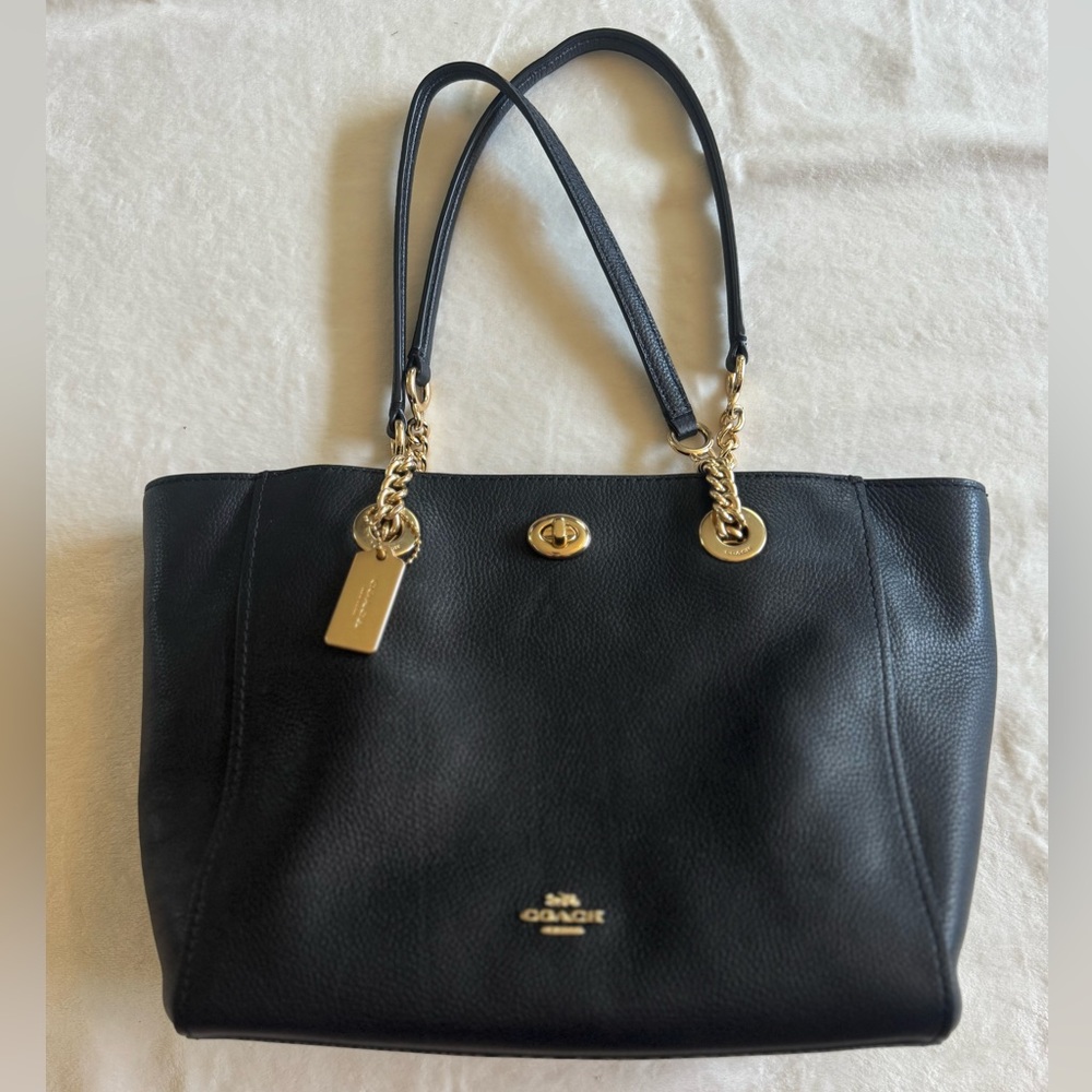 Coach Black and Gold Structured Leather Tote